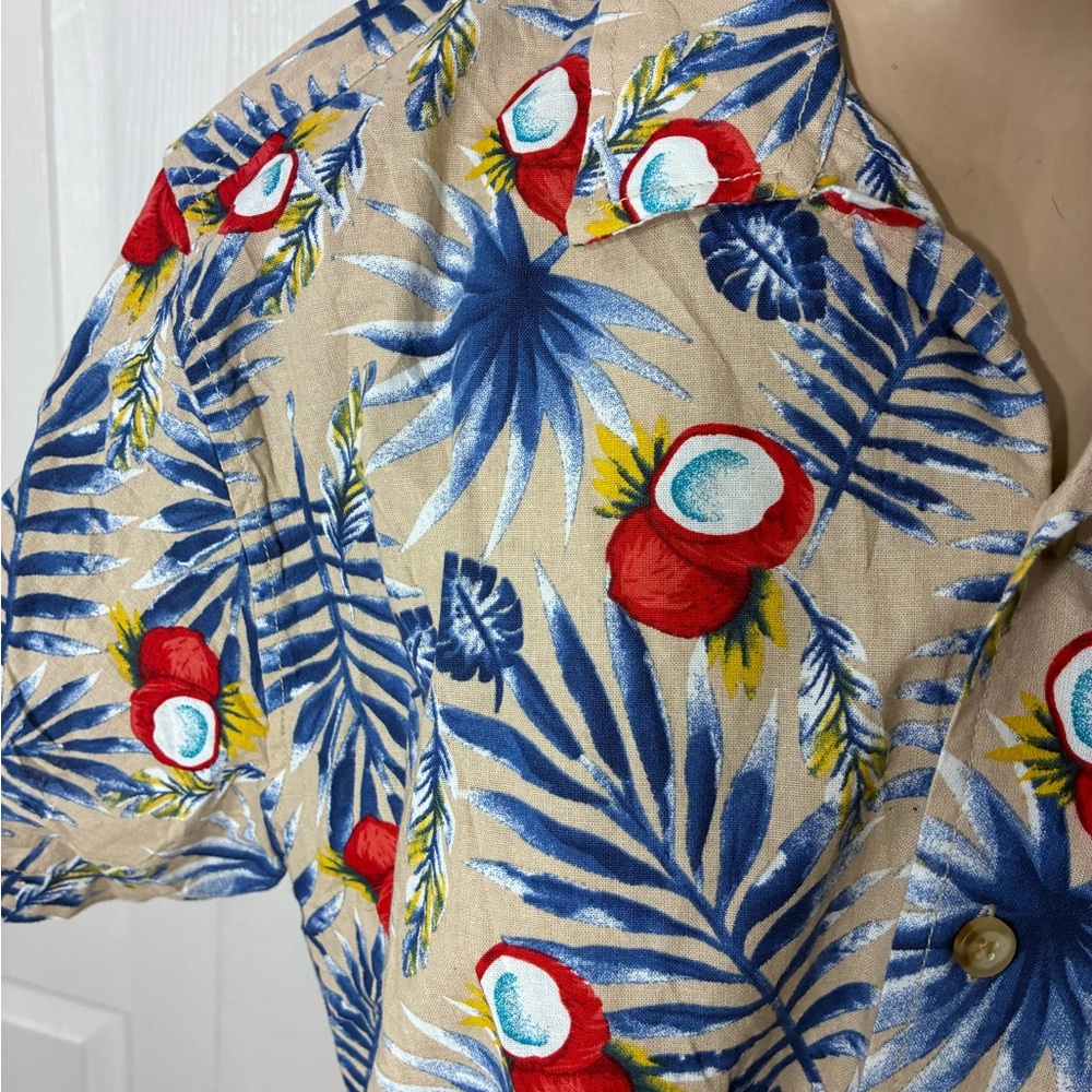 Grayers Beige Button-Down Tropical Print Short Sl… - image 4